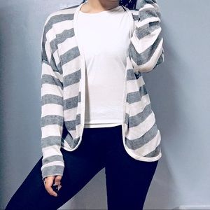 BP Striped Grey Black White Open Knit Cardigan M